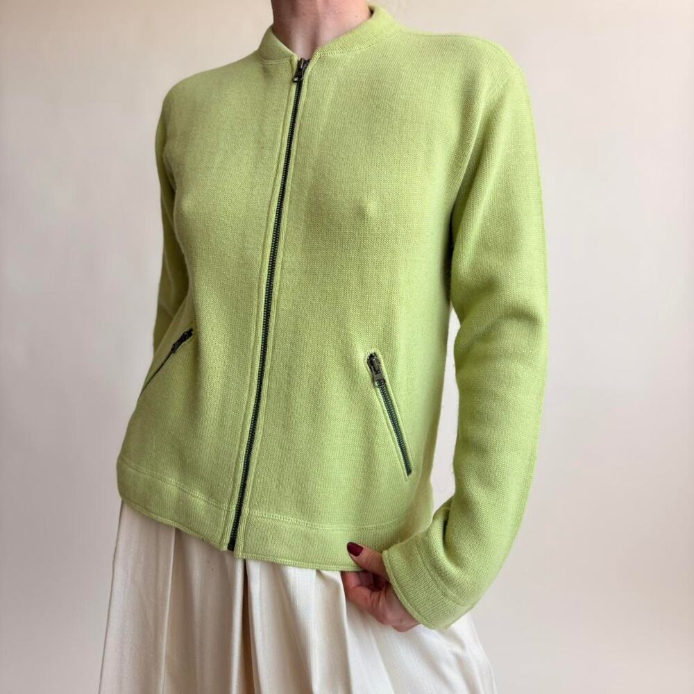 J.Crew Lime Green Lambswool & Cotton Zip Cardigan -Size Small